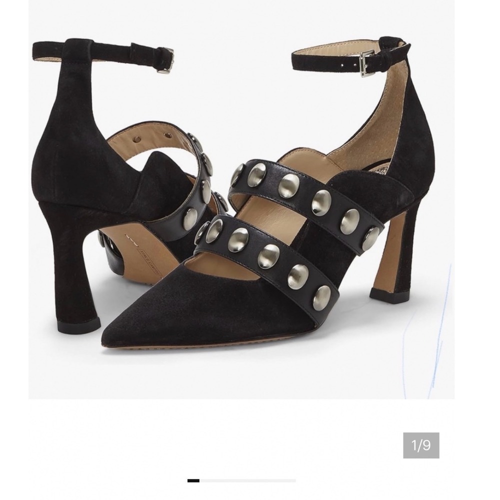 Vince Camuto Black Suede‎ Studded Ankle Strap Pointed Toe Heels Womens 7.5 M